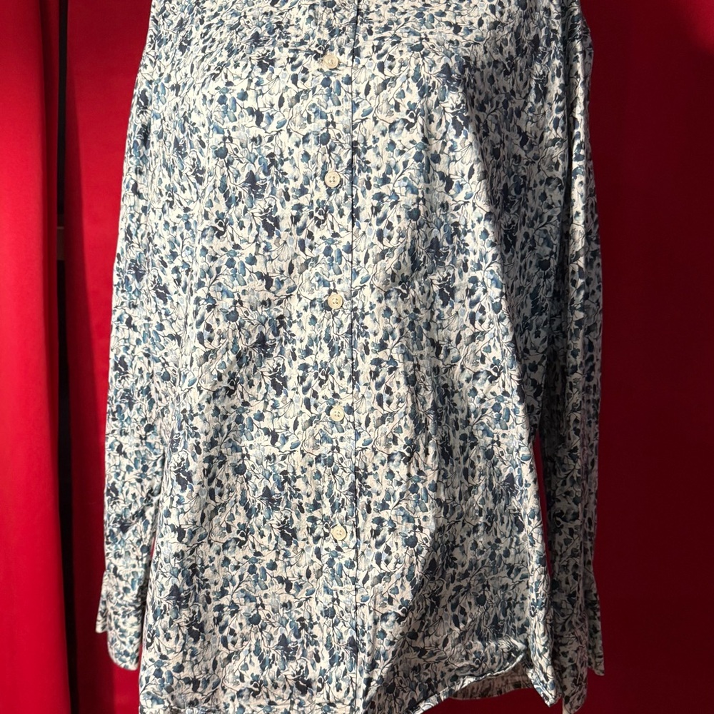 Duchamp Blue and White Floral Dress Shirt